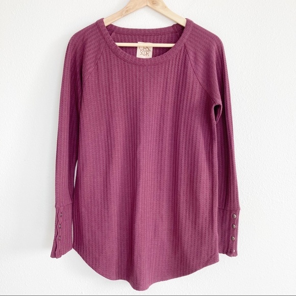 Chaser Long Sleeve Thermal Waffle Knit Top Shirt - Picture 1 of 5